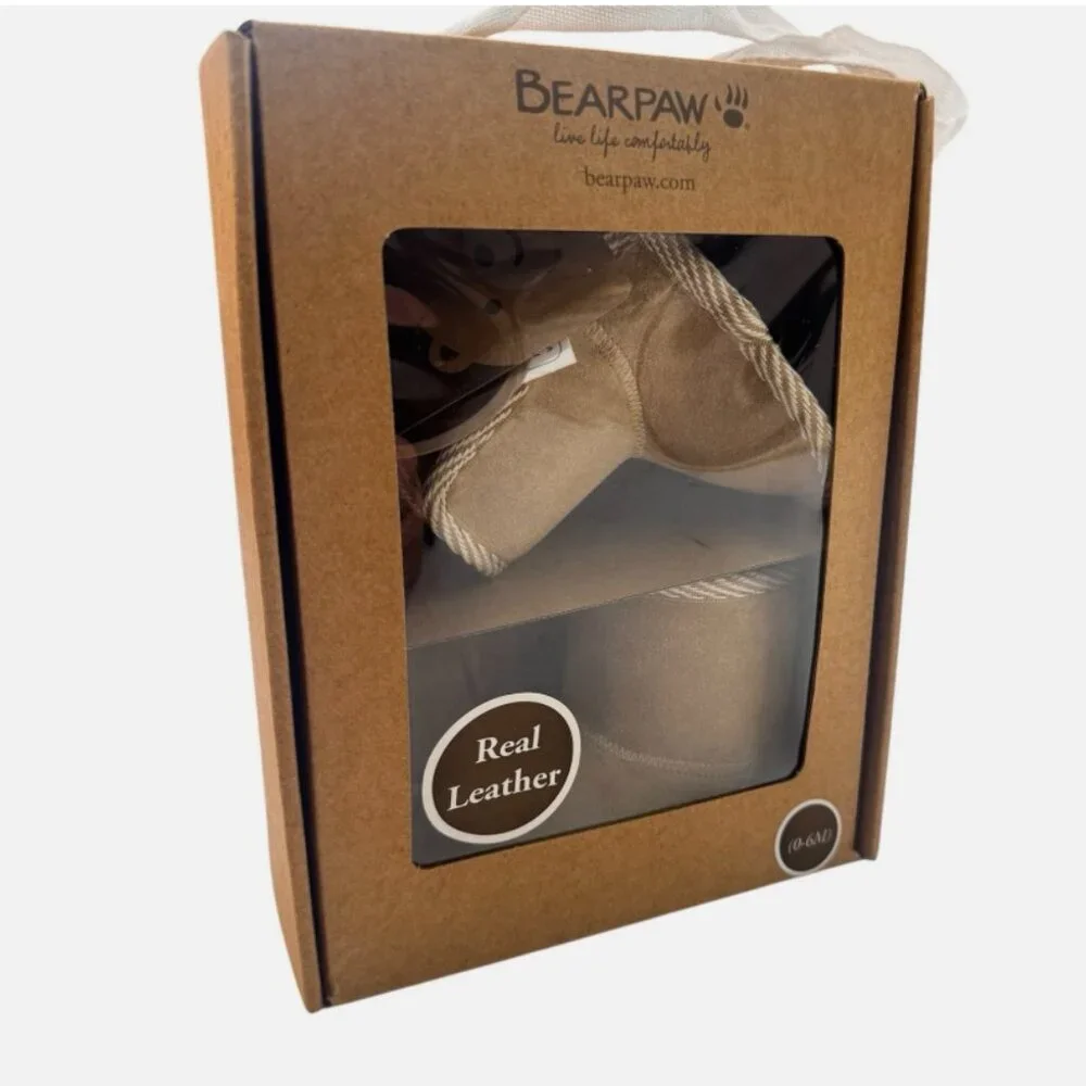 NWT Bearpaw Infant Booties Real Leather Shearling Tan Unisex 0–6M